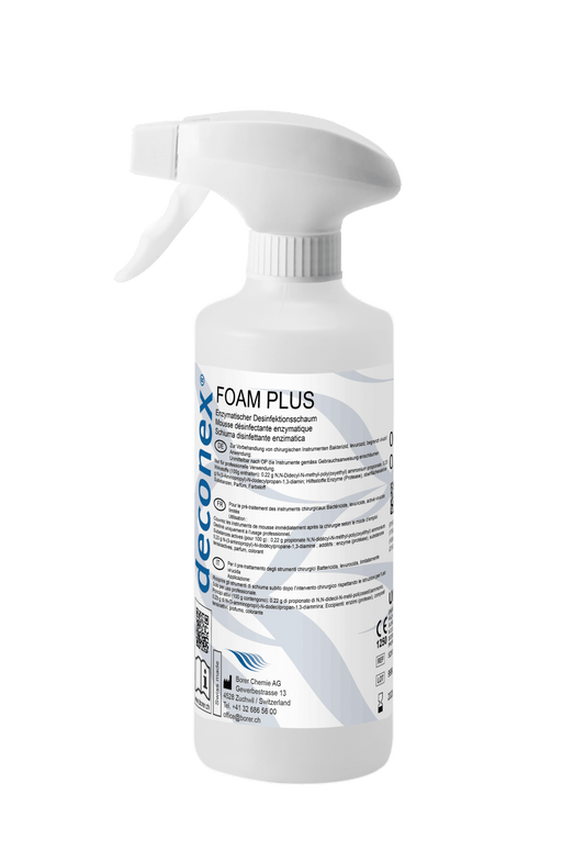 Deconex Foam Plus Enzymatic disinfectant pre cleaning foam for surgical instruments.